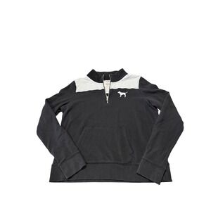 PINK Victoria's Secret Quarter Zip Pullover Sweatshirt Black White Floral Large